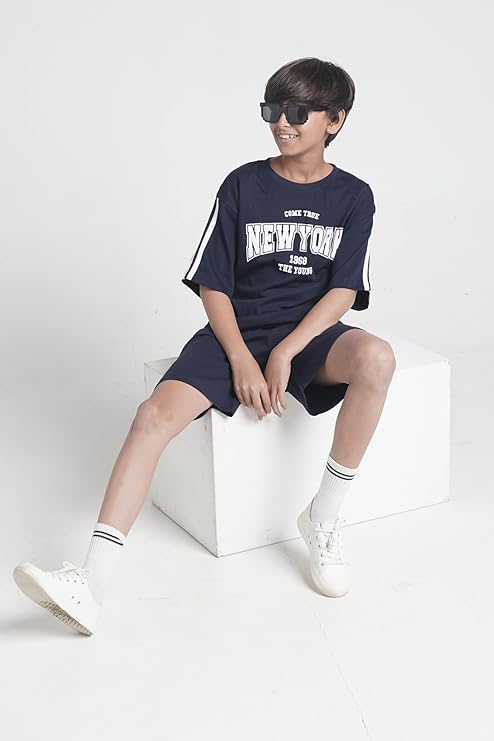 T2F Boys Cotton Printed DropShoulder Fit T-Shirt and Shorts