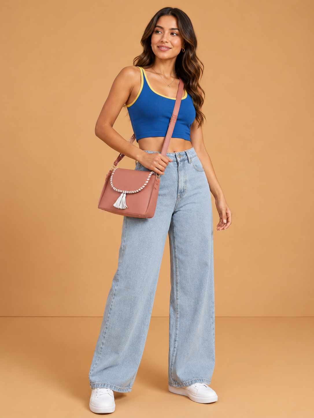 Wide Leg Jeans & Tassel Sling Bag